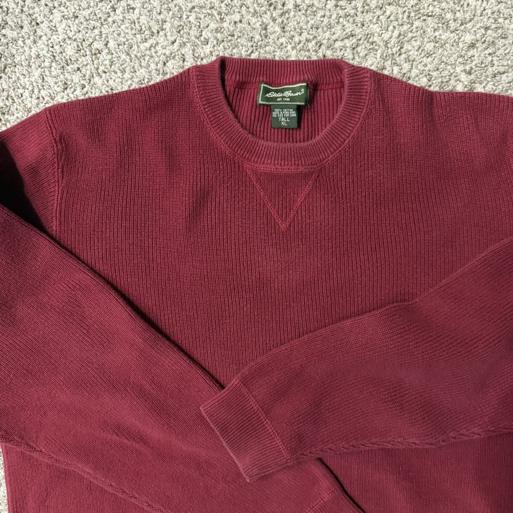 Eddie Bauer Sweater Crew Neck Pullover Knit Sweater Men's Extra Large Red - Picture 3 of 6